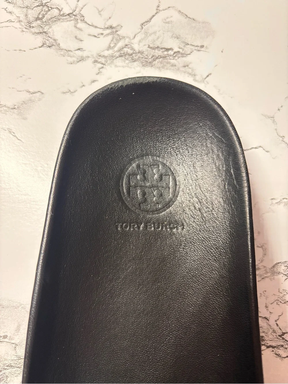 Tory Burch Black Everly Anatomic Cloud Leather Slide Sandals with Gold Accent